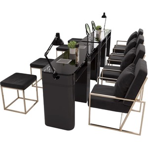 Tempered Glass Nail Salon Furniture Set with Vacuum Cleaner - Simple and Luxurious Nail Salon Black and Gold <b>Manicure</b> <b>Table</b> - Product Image 1