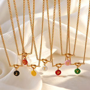 Collar de Acero Inoxidable Chapado en Oro con Colgantes de Letras de Resina Coloridas, Cadena de Eslabones Moderna, Unisex, para Uso Diario - Product Image 5