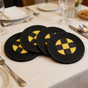 Posavasos de Silicona Negra Personalizados, Posavasos de PVC con Diseño de Disco Retro para Bebidas, Vino y Cerveza - Product Image 1