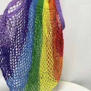 Wholesale Fashion Eco-friendly Cotton Mesh Shopping Bag-Reusable Lightweight Rainbow Color Grocery Fruit Vegetable - Product Image 3