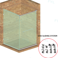 Nouveau style de systèmes de portes de douche coulissantes sans cadre, système coulissant d'angle, accessoires de quincaillerie pour portes pliantes en verre pour salle de bain