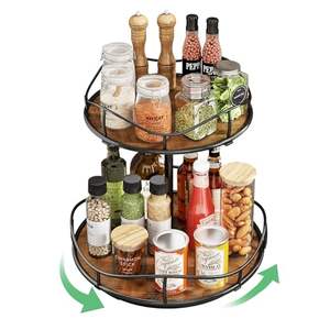 <strong>Lazy</strong> <strong>Susan</strong> Organizer Turntable Spice Rack - 2 Tier <strong>Wood</strong> Rotating <strong>Lazy</strong> <strong>Susan</strong> <strong>for</strong> Cabinet Pantry Kitchen Countertop Dining <strong>Table</strong> - Product Image 1