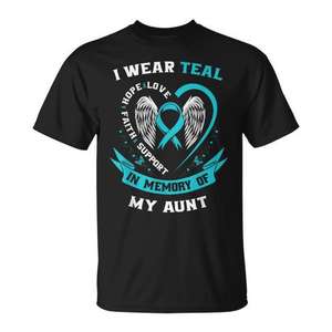 Camiseta para niños con la inscripción 'I Wear Teal For My Aunt Ovarian Cancer Awareness Ribbon' - Product Image 1