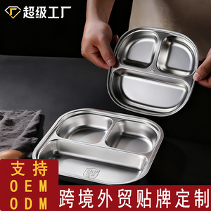 Bandeja dividida de acero inoxidable 304 para niños y estudiantes, plato rectangular poco profundo con tres compartimentos - Product Image 2