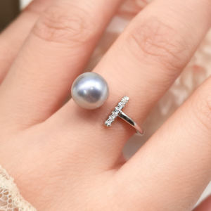 Bague de luxe <span class=keywords><strong>Madama</strong></span> en argent 925 plaqué rhodium/or avec perle d'eau de mer Akoya sertie clos, tendance et élégante pour le quotidien - Product Image 2