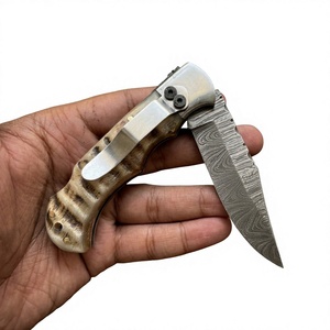 Cuchillo de Bolsillo Plegable de Acero de Damasco de Alta Calidad, Precio de Fábrica al por Mayor, Mango de Cuerno de Oveja, Aplicación Táctica, 58 HRC - Product Image 2