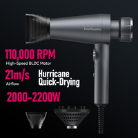 Sèche-cheveux professionnel FirePhoenix M1 OEM ODM 110000RPM 1875W avec ionisation, LED, bouton intelligent, 16 modes, 400g, 65dB, 125V, prise US