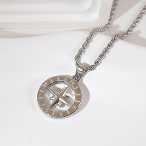 Nueva llegada viaje brújula colgante 20mm acero inoxidable redondo moneda encanto sigue tu verdad North Star Collar para hombres - Product Image 4