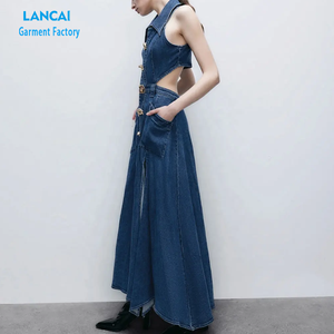 Robes sur mesure pour femmes, robe midi à simple boutonnage, robe <span class=keywords><strong>en</strong></span> <span class=keywords><strong>jean</strong></span> vintage pour soirée - Product Image 2