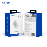 Chargeur rapide GaN Tech 65W à vente rapide avec 2 ports USB-C et 1 port USB-A, prise US, pour iPhone et Samsung