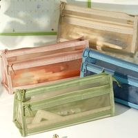 Vente en gros Personnaliser Produit phare Trousse à crayons transparente à double couche en maille pour le rangement
