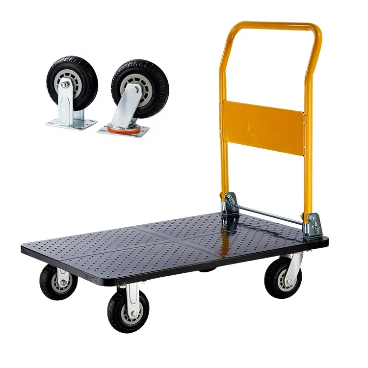 LSX LIUSIXIAO-Shopping cart Hand cart Warehouse Flatbed Trolley Trolley Truck Silent Truck Home Trolley Small Trailer OYO Size : 90x60x90cm
