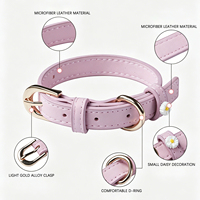 Collier pour chien en cuir microfibre avec décor de marguerites, réglable, couleur pastel douce, avec boucle en métal pour chiens et chats de petite taille