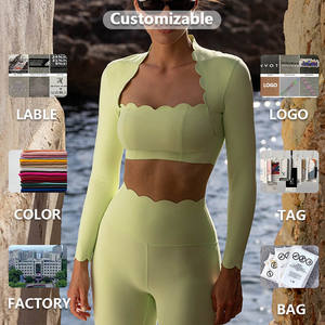 XW-8810 Atasan Lengan Panjang Berdetail Kerut 2 Potong Pakaian Olahraga Legging Yoga Pinggang Tinggi Grosir Kebugaran Olahraga Senam Set Wanita - Product Image 6