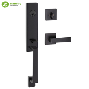 Poignée de porte avant de sécurité monocylindre à plaque longue en alliage de zinc Poignée d'entrée noire - Product Image 1