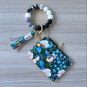New Fashion Floral Zipper Closure Women's Wristlet Keychain Wallet <b>Small</b> Credit Card Holder Bracelet Key Ring <b>Purse</b> Tassel - Product Image 5