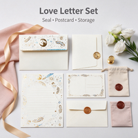 Ensemble de papier à lettres et d'enveloppes en feuille d'or, papeterie pour lettres d'amour avec boîte de rangement pour cartes postales, pour cadeaux et affaires