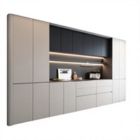 Système d'armoires de rangement murales sur mesure, style minimaliste moderne, avec éclairage LED intégré pour salon