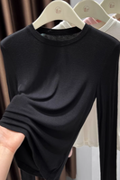 T-shirt Femme à Col Montant et Manches Longues Anti-Plis en Tricot Viscose/Acrylique/Spandex, Coupe Slim Légère, Pull Basique Décontracté