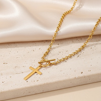 Nouveau collier pendentif croix en acier inoxydable pour femme, design chic et tendance avec fermoir OT, chaîne longueur clavicule