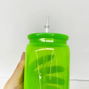 New Clear Plastic Acrylic 16Oz Neon Color Durable Beer Soda Can With Lid <b>Straw</b> for Vinyl and Dtf Uv Transfer Sticker - Product Image 4