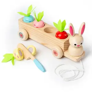 Creative Wholesale Wooden Children 0-3 Years Early Education Creative Planting Pulling Carrots Rabbit Pulling Car Fruit Matching Toys