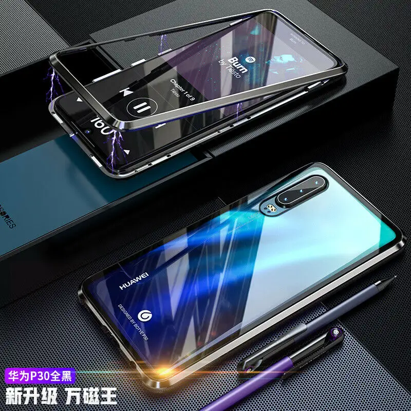Magnetic Adsorption Metal Case Tempered Glass Cover For HUAWEI HONOR X10/9X/20/10 Nova 3/4/5