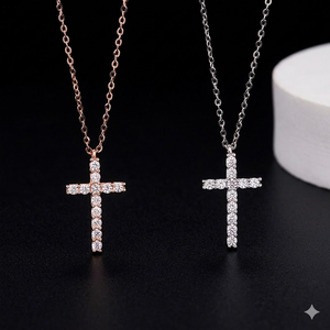 Ornements de cou en forme de croix délicats, chaînes de cou légères de style câble fin connectées directement aux pendentifs croix classiques - Product Image 1