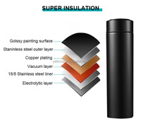 Thermos intelligent de 16 oz avec affichage de la température, bouteille d'eau en acier inoxydable avec logo personnalisé