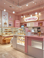 Vitrine de boulangerie sur mesure, écologique, étanche, thème rose, éclairage LED, construction en MDF et acier inoxydable pour
