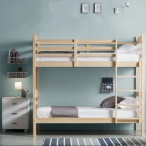 Solid Wood Loft Bed Dormitory Furniture Twin Over Twin Detachable Pine Wood Bunk Bed For Kids Bed Set