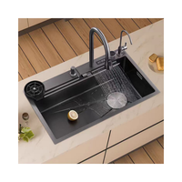 Évier de cuisine en acier inoxydable, grand bac unique avec robinet à affichage numérique et cascade, Fregadero De Cocina De Cascada