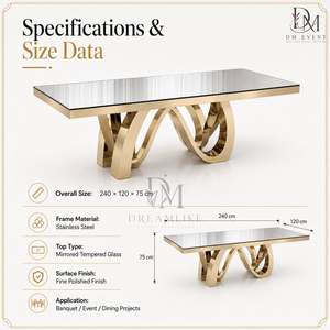 Mesa de Banquete Rectangular Moderna de Acero Inoxidable con Tapa de Espejo y Base Curva para Proyectos de Eventos, Venta al Por Mayor - Product Image 5