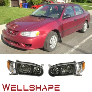 Compatible with Toyota Corolla 2001 2002 HeadLamp Headlight Black 2PCS Driver Side+Passenger Side