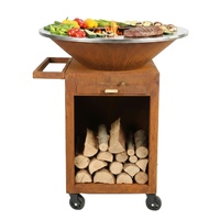 Brasero design moderne en acier Corten avec anneau de cuisson, pour barbecue et foyer, idéal pour cadeaux promotionnels