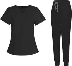 ชุดเครื่องแบบพยาบาลทางการแพทย์แห้งเร็วสำหรับผู้หญิงเสื้อคอวีและกางเกงวิ่งออกกำลังกายมีสี่กระเป๋า - Product Image 1