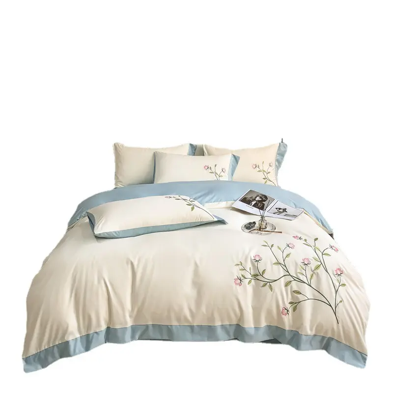 Gewaschene Baumwoll stickerei Schlafzimmer vierteiliges Set Volle Bett bezug Princess Style Queen Bettlaken King Bettwäsche dreiteilige Bettwäsche