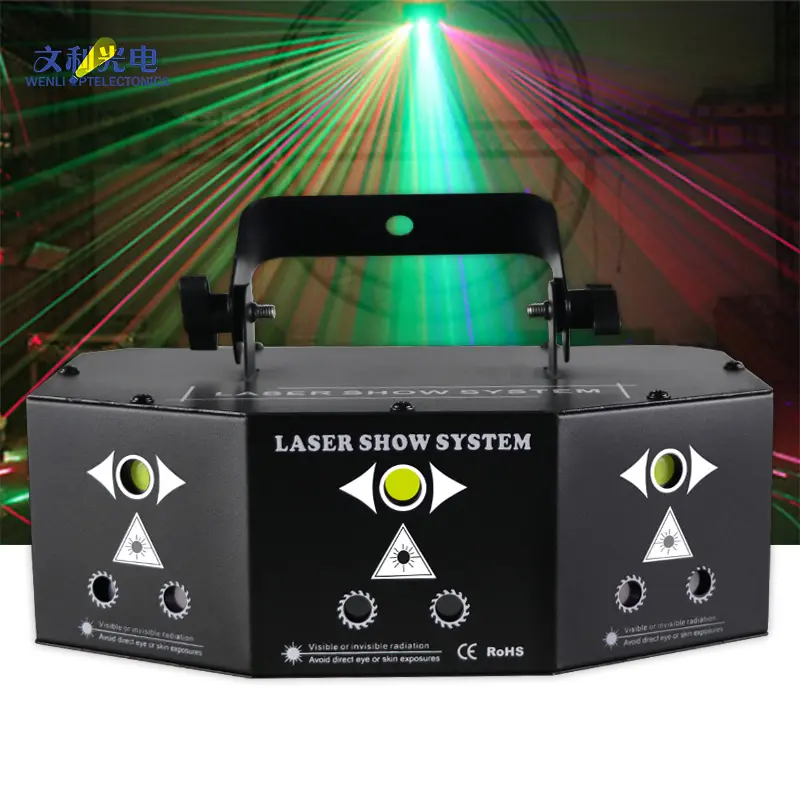 다채로운 아홉 눈 레이저 스트로브 분위기 효과 LED 장식 파티 무대 조명 레이저 조명