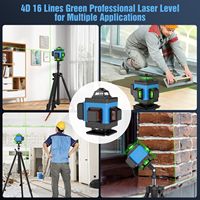 Niveau laser rotatif 4D 16 lignes 360° industriel extérieur/intérieur à faisceau vert auto-nivelant horizontal et vertical Li-ion