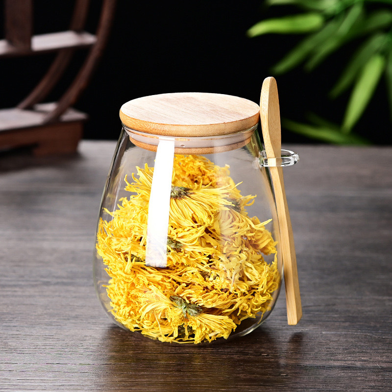 Wide Mouth Airtight Glass Jar High Borosilicate Glass Spice Coffee Beans Food Storage Container Jars with Wooden Spoon and Lids