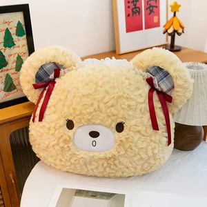 Coussin en peluche tête d'ours 30x40cm, matériau doux et mignon, jouet en peluche, poupée compagnon, cadeau, vente en gros - Product Image 3
