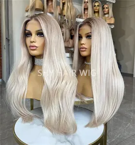 Wig rambut manusia Eropa Frontal Hd transparan berenda depan kutikula prepluck wig depan renda #60 warna