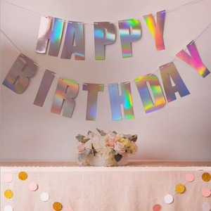 Guirnalda de letras de feliz cumpleaños coloridas, banderín colgante, arreglo para fiesta de cumpleaños, flor simple estilo latte - Product Image 1