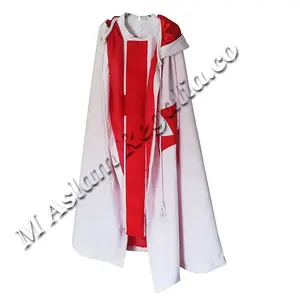 KT Uniformi bianco cavaliere Templare mantello con rivestimento rosso e abito con cappuccio Crimson red cross Gown Abiti