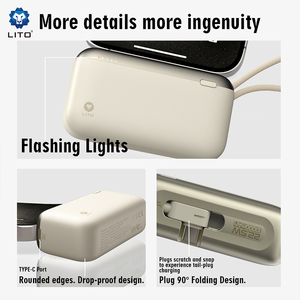 Lito LP10 22.5w Charge rapide Portable Slim Mini Power Bank 10000mah pour téléphone portable avec câble - Product Image 2