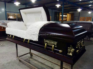 Ataúd funerario de estilo americano tallado a mano de madera MDF Hardware <span class=keywords><strong>dorado</strong></span> Terciopelo Interior Acero alto Diseño de la Última Cena - Product Image 2