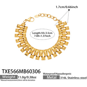 Conjunto de Joyería de Acero Inoxidable 316 de Lujo Ligero para Mujer, Collar y Pulsera de Cadena Gruesa, Chapado en <span class=keywords><strong>Oro</strong></span> de 18K, No se Desvanece, para Boda - Product Image 6