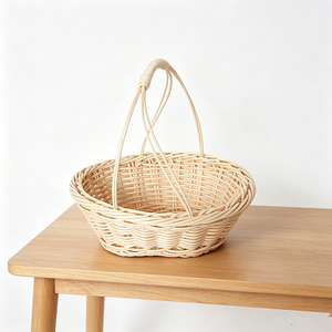 Portable Oval Beige PP <strong>Mini</strong> Round <strong>Basket</strong> with Handle Woven <strong>Basket</strong> for Wedding Gift Packing Flower Doll Display &amp; Snack <strong>Hamper</strong> - Product Image 3
