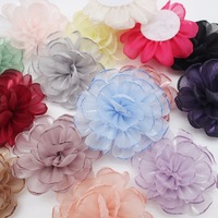 Fleur de camélia en organza de 5 cm à bords brûlés, en gaze scintillante, pour broche DIY, fleur de chaussure, accessoires de robe, vente en gros