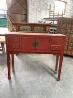 Table d'angle en bois rustique vieilli avec tiroirs peints à l'ancienne chinoise